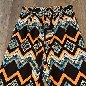 My Michelle Black Pants with Orange & Teal Print Waist